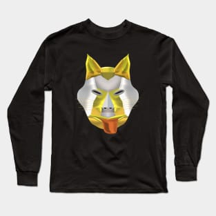 Futuristic Fantasy Wolf Fox Coyote Dog Canine Hybrid Mask (Black Background) Long Sleeve T-Shirt